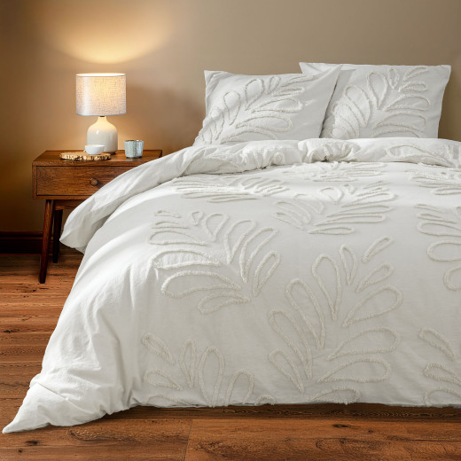 Parure de Couette 3 Pièces 240 x 220 cm en Coton Tufté Motif Feuillage – Collection Anouk Ivoire