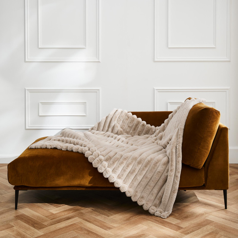Plaid Boudoir 220x240 cm imitation fourrure – Plaid cocooning sable