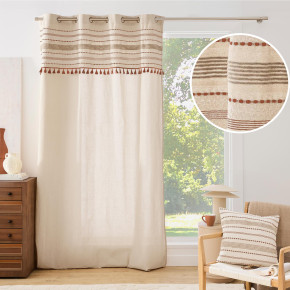 Rideau à œillets 140 x 240 cm – Coton/Polyester avec top tissé et pompons STRIPE