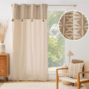 Rideau à œillets 140 x 240 cm – Coton/Polyester avec top jacquard et pompons NEIROBI