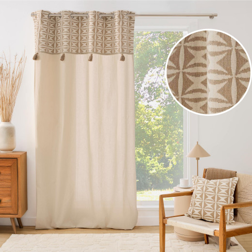 Rideau à œillets 140 x 240 cm – Coton/Polyester avec top jacquard et pompons NEIROBI