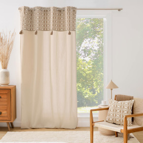 Rideau à œillets 140 x 240 cm – Coton/Polyester avec top jacquard et pompons NEIROBI