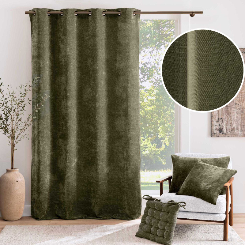 Rideau à œillets 140 x 260 cm – Velours chenille COSI Kaki