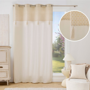 Rideau à œillets 140 x 240 cm – Coton/Polyester avec top métallisé et pompons PERLA