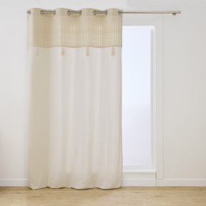 Rideau à œillets 140 x 240 cm – Coton/Polyester avec top métallisé et pompons PERLA