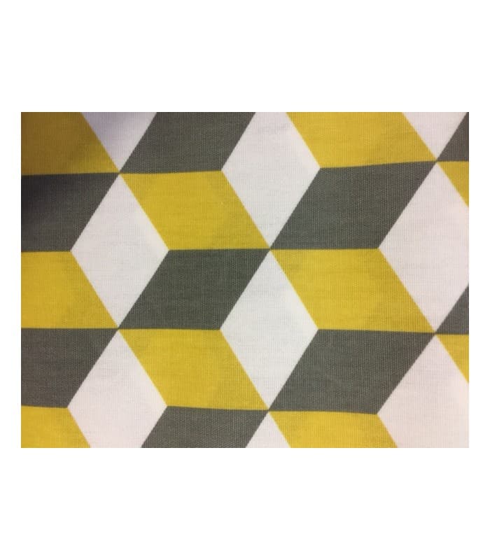 Tissu plastifié motif cube moutarde
