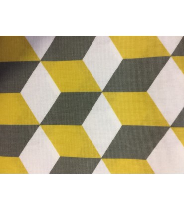 Tissu plastifié motif cube moutarde