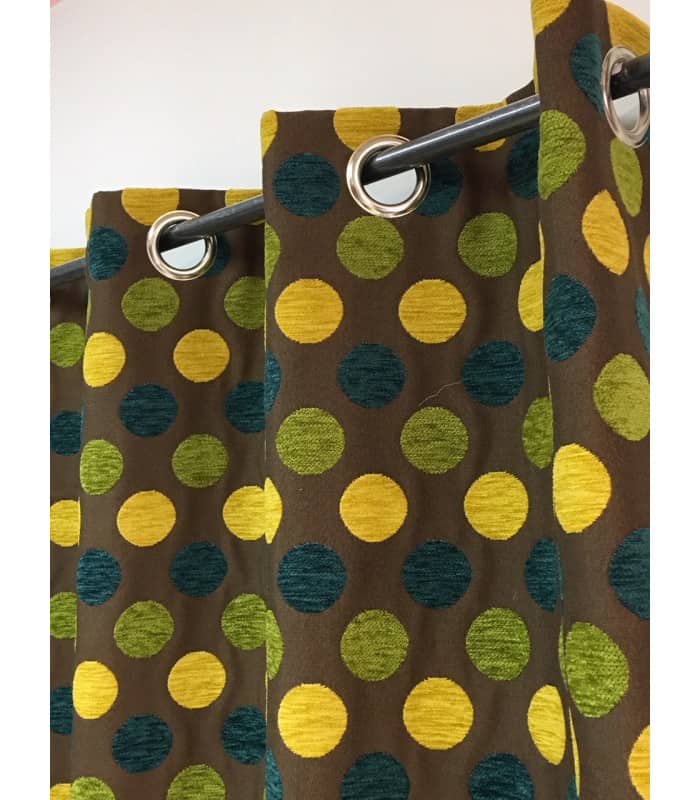 Rideau épais à pois vert canard fond choco