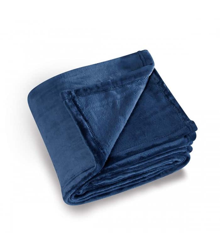Plaid microfibre polaire uni bleu