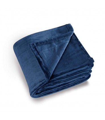 Plaid microfibre polaire uni bleu