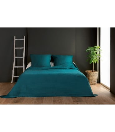 Jeté de lit bleu canard  capitonné style boutis