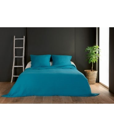 Jeté de lit turquoise capitonné style boutis