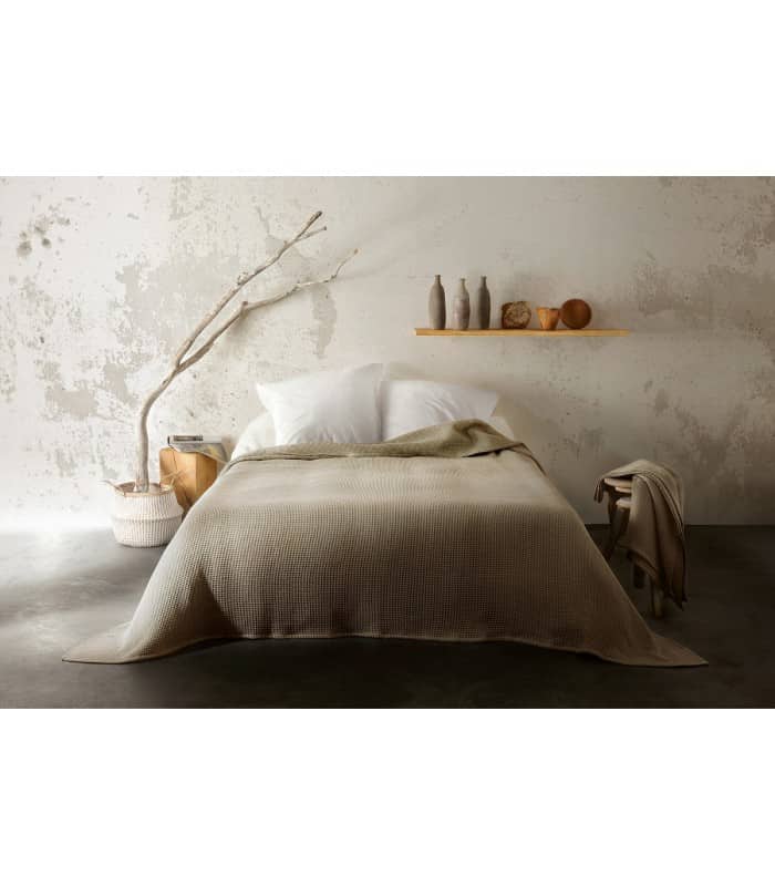 Dessus de lit nid d'abeille kaki