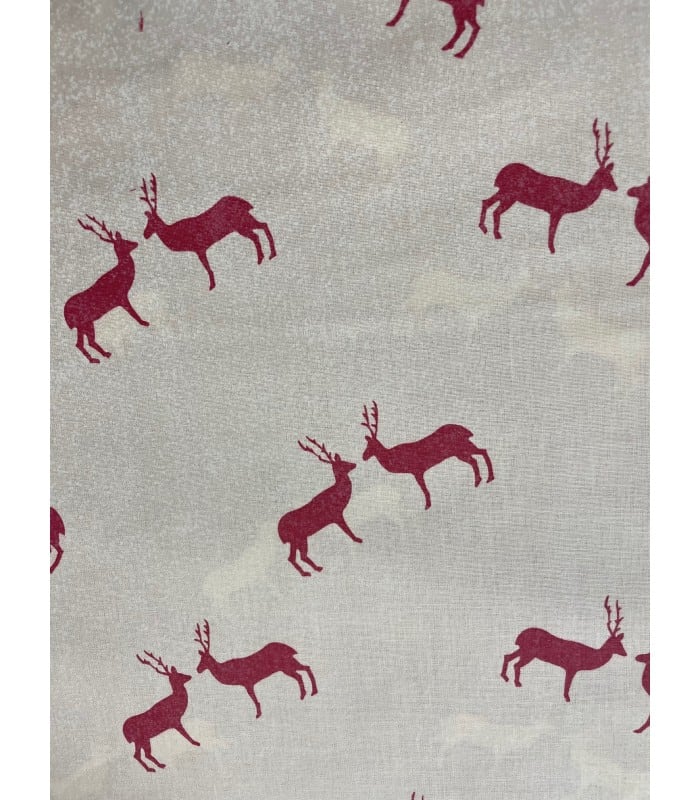 Tissu Montagne Chamois Rouge sur fond écru