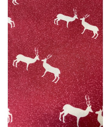 Tissu Montagne Chamois écru sur fond rouge
