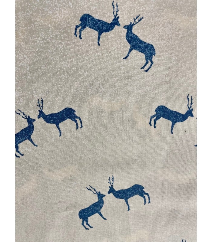 Tissu Montagne Chamois bleu Sur Fond écru