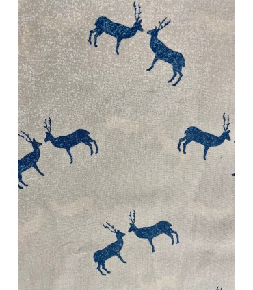 Tissu Montagne Chamois bleu Sur Fond écru