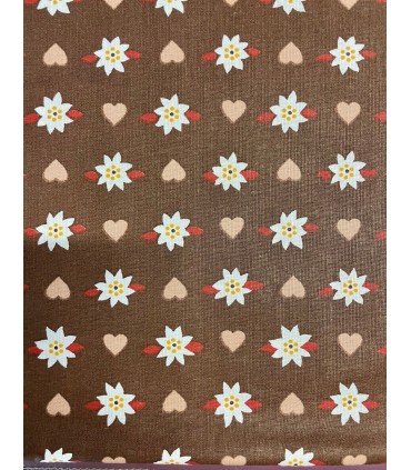 Tissu Imprimé Montagne Edelweiss Chocolat