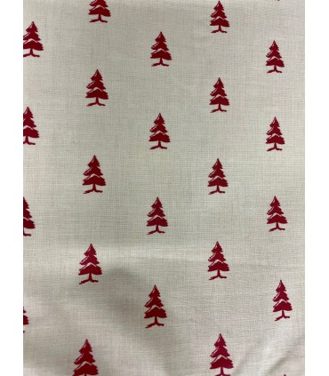 Tissu Montagne Sapin rouge fond écru