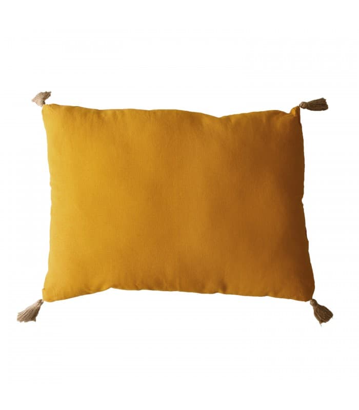 Coussin à pompoms 50 x 70 cm Moutarde