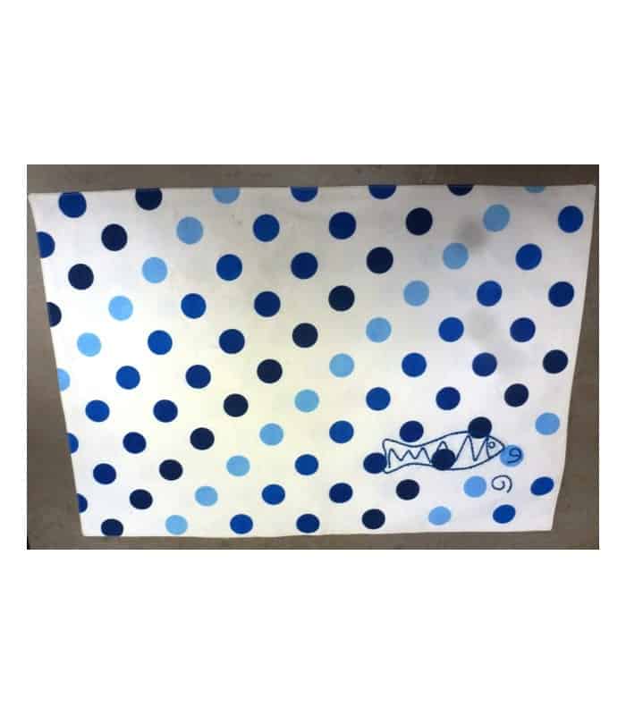 Set de table en coton à pois bleus brodé poisson – Style bord de mer