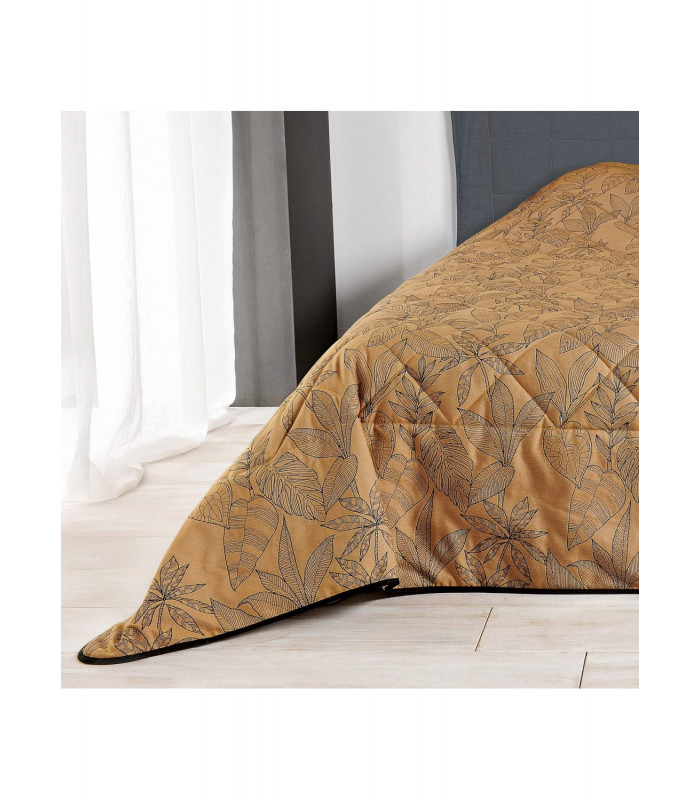 Dessus de lit Matelassé Fleuri "KERALA" camel