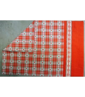 Set de table réversible à carreaux rouges et motifs cœurs – Coton