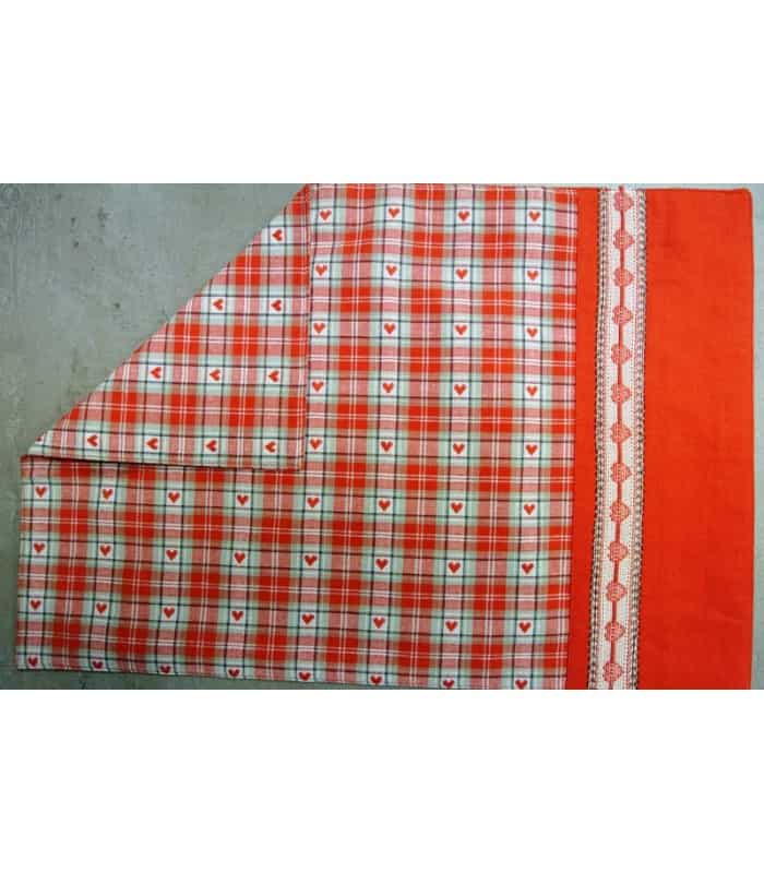 Set de table réversible à carreaux rouges et motifs cœurs – Coton