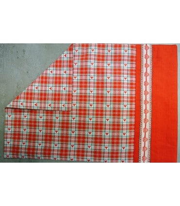Set de table réversible à carreaux rouges et motifs cœurs – Coton